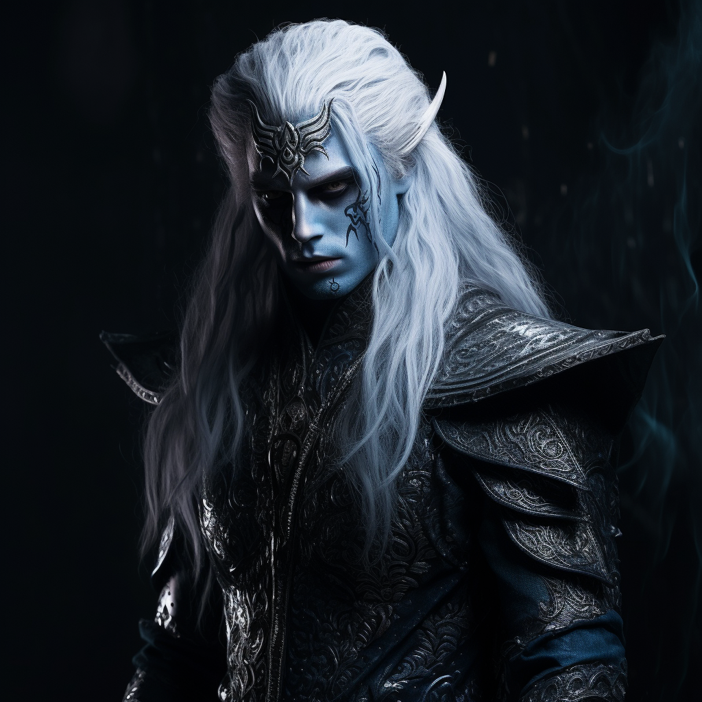 Dark elf with blue skin and white hair