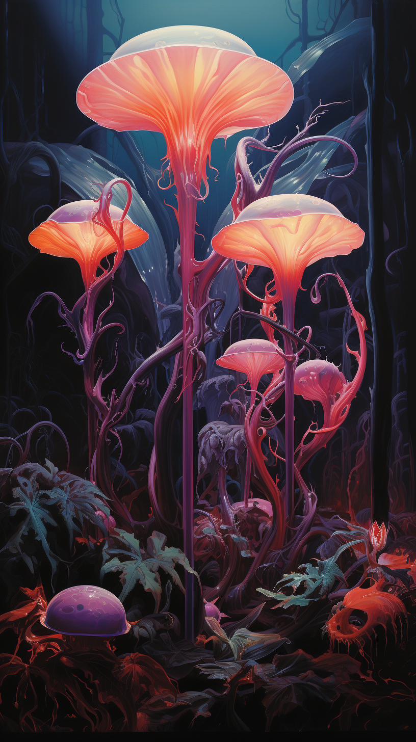 Detailed Dark Fantasy Poster with Glowing Carnivorous Plant