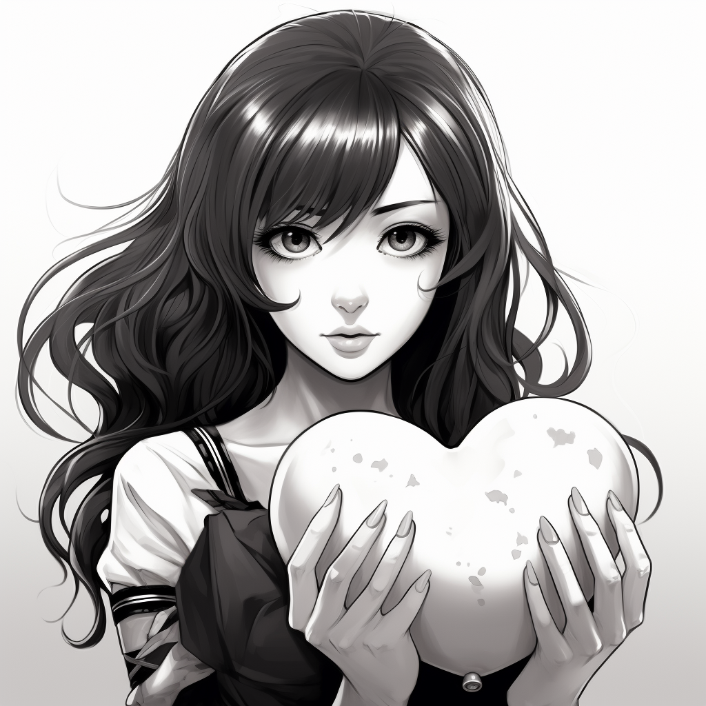 Japanese girl holding heart in manga style