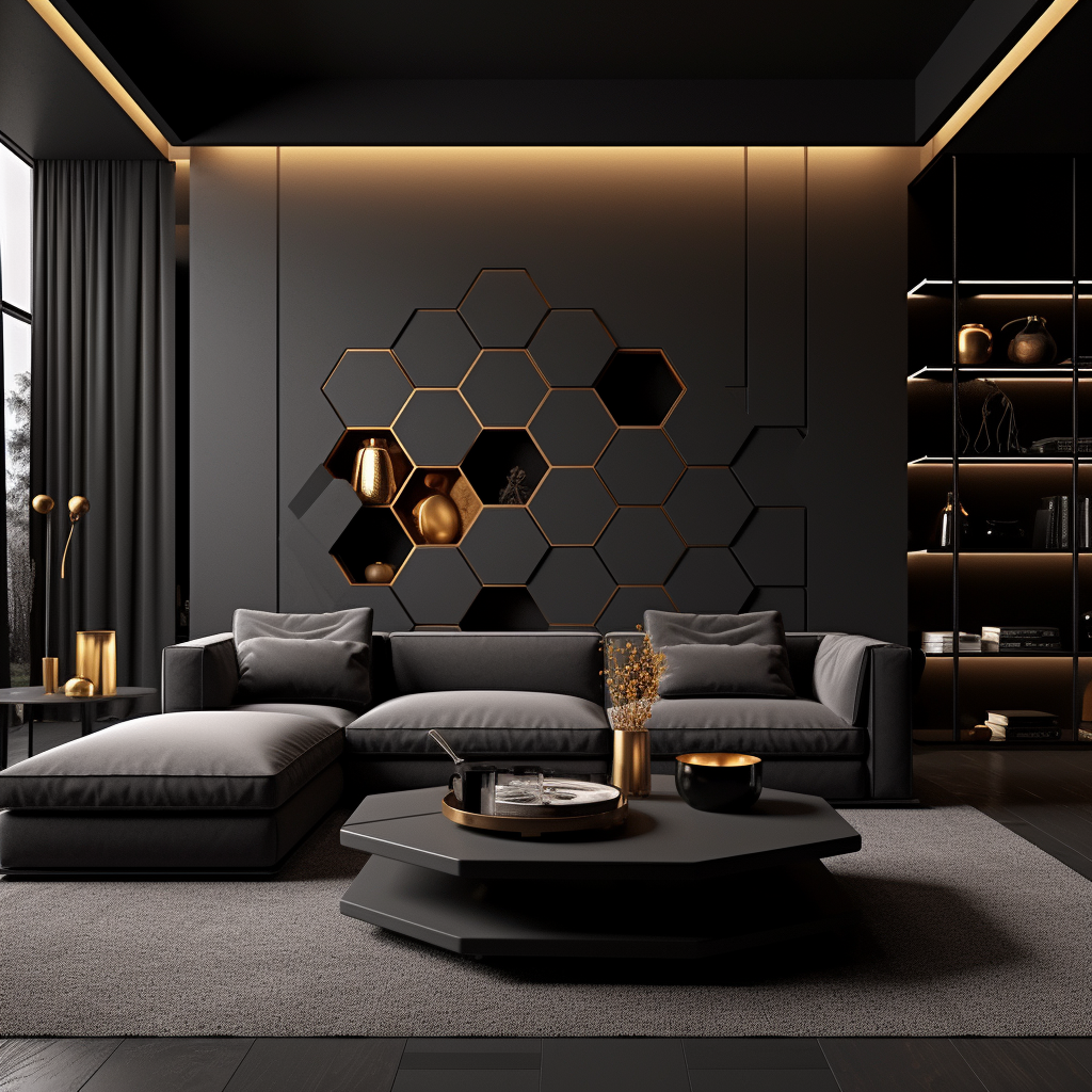 Dark minimalist living room design