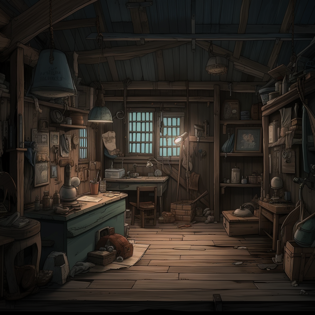 Dark tool shed with Studio Ghibli vibes