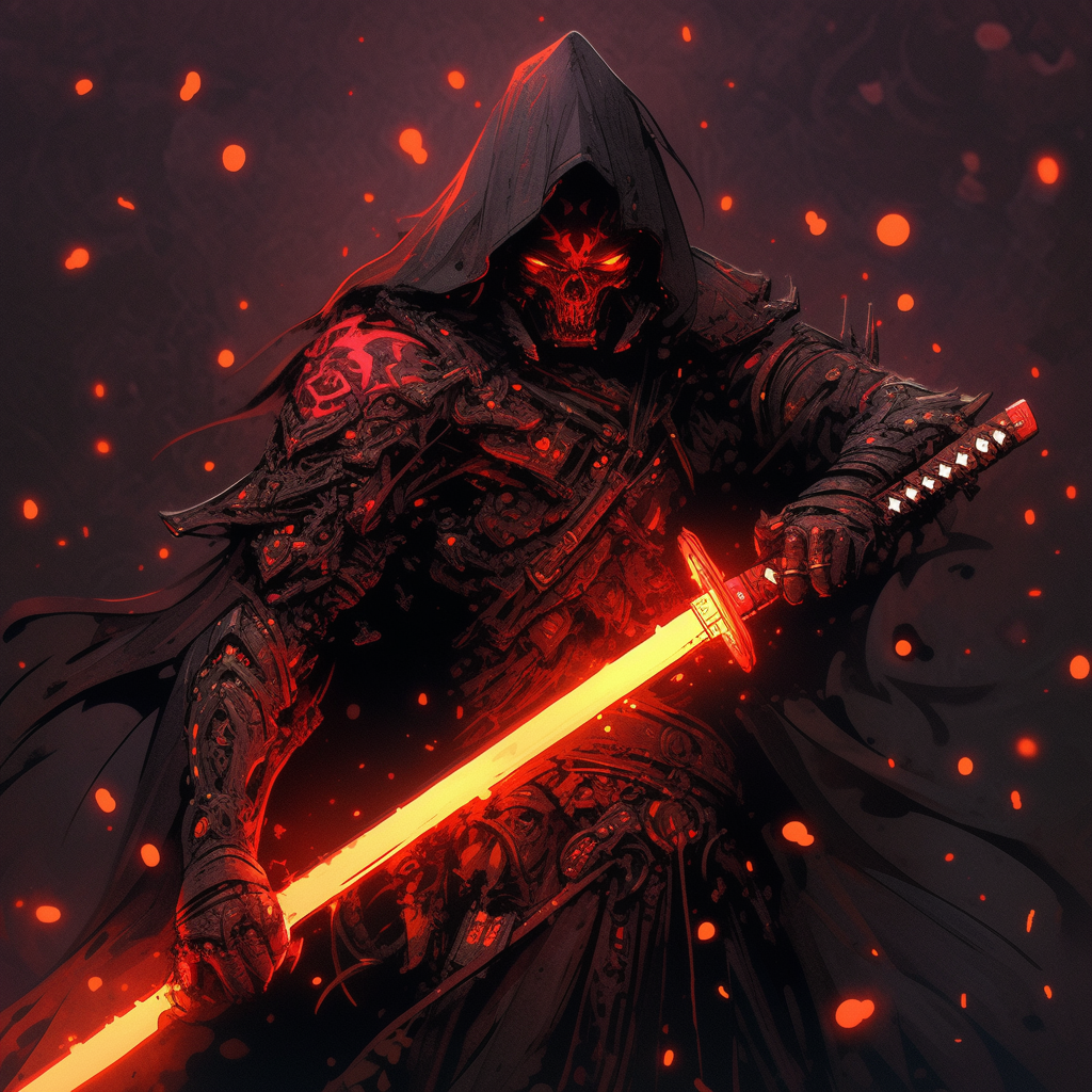 Anime-style Dark Lord Sith with Yellow Lightsaber