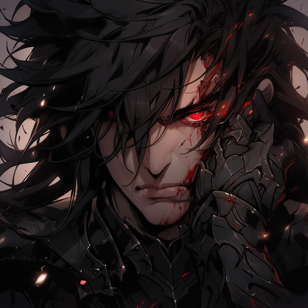 Dark male villain with red eyes