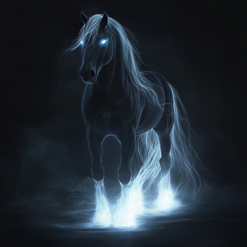 Shadowy horse with glowing eyes