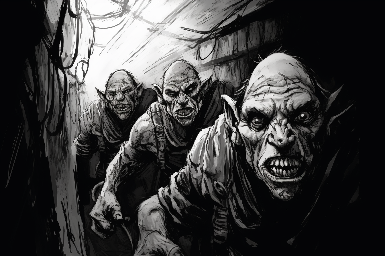 Orc warriors in dark tunnel