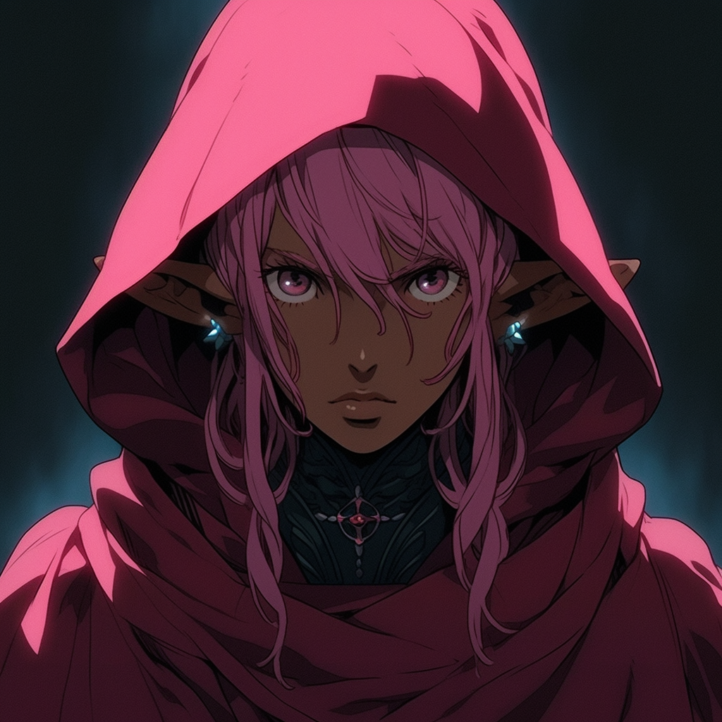 Portrait of a Dark Pink Elf Woman