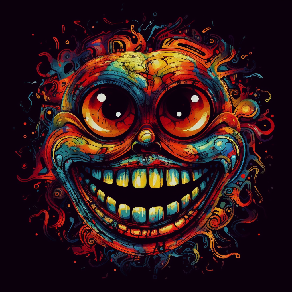 Angry smiley face with dark psychedelic colors