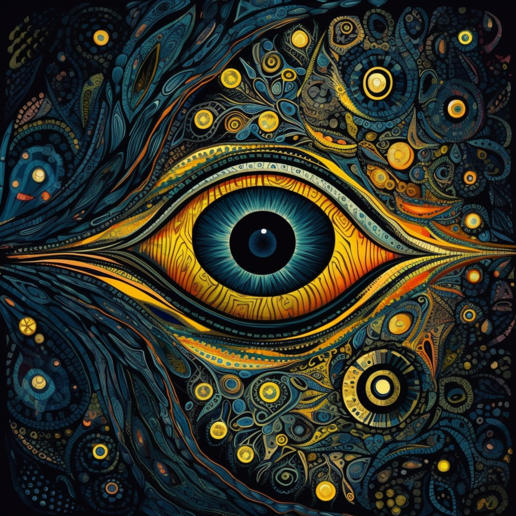 Dark psychedelic geometric universe with giant eye