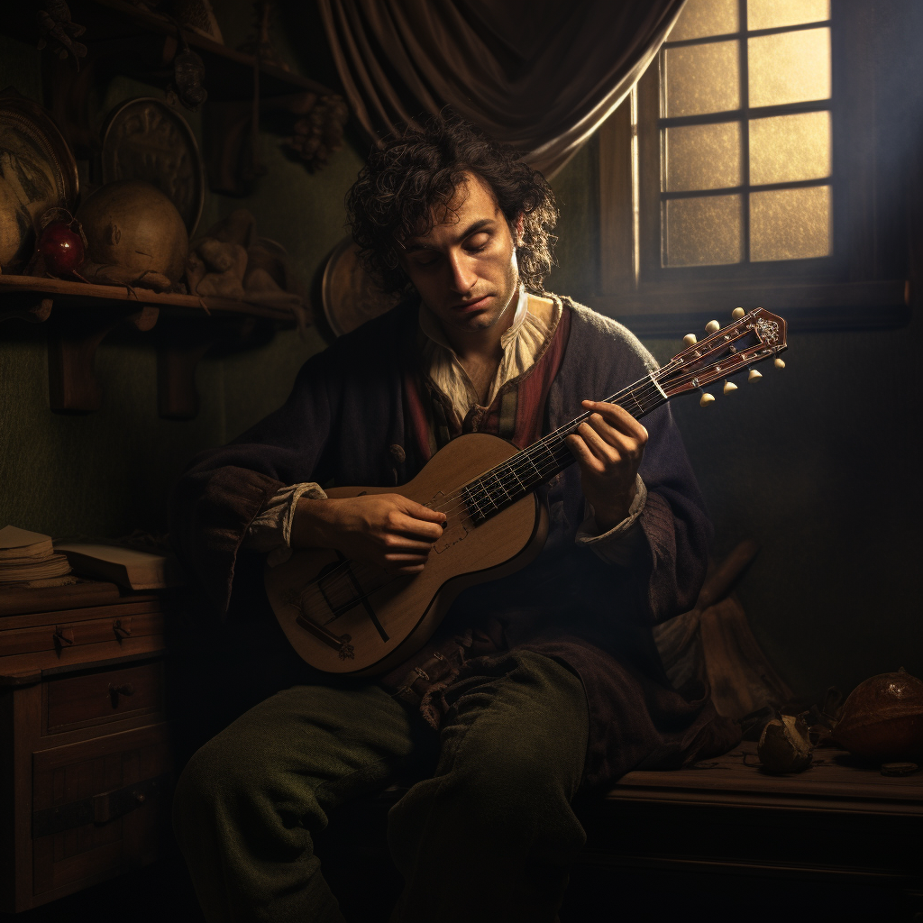 Dark corner Bard playing a string instrument