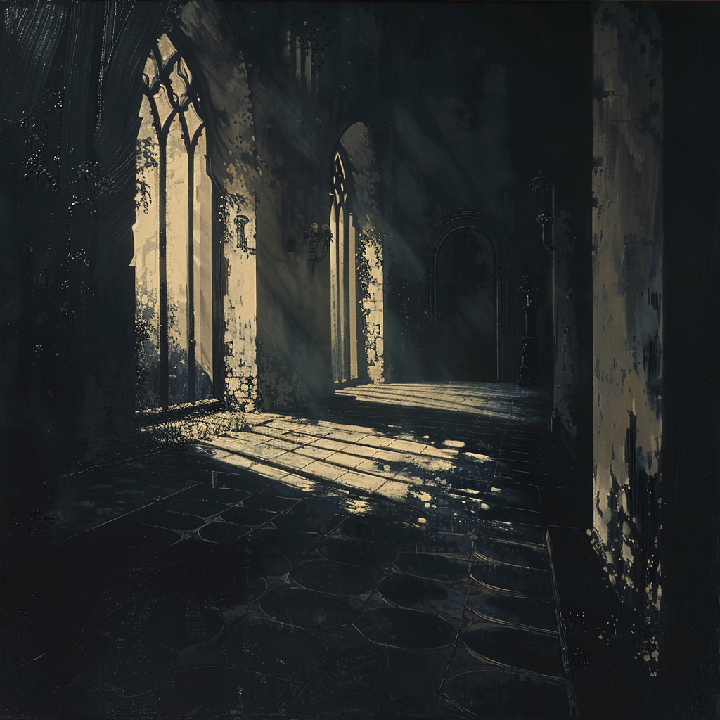 Dark shadows in dungeon with chains