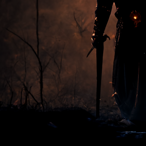 Detailed image of realistic necromancer in dark scene