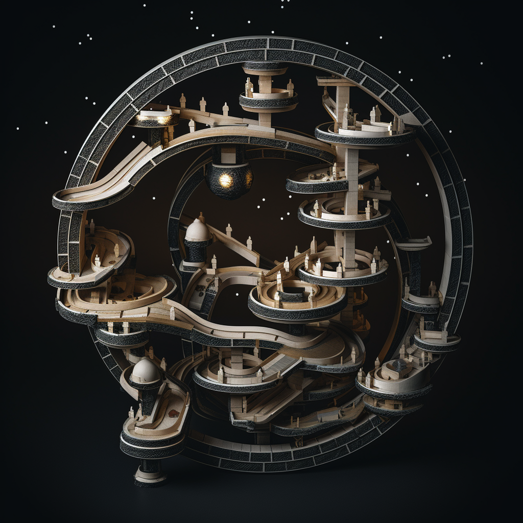 Circular marble run in dark space