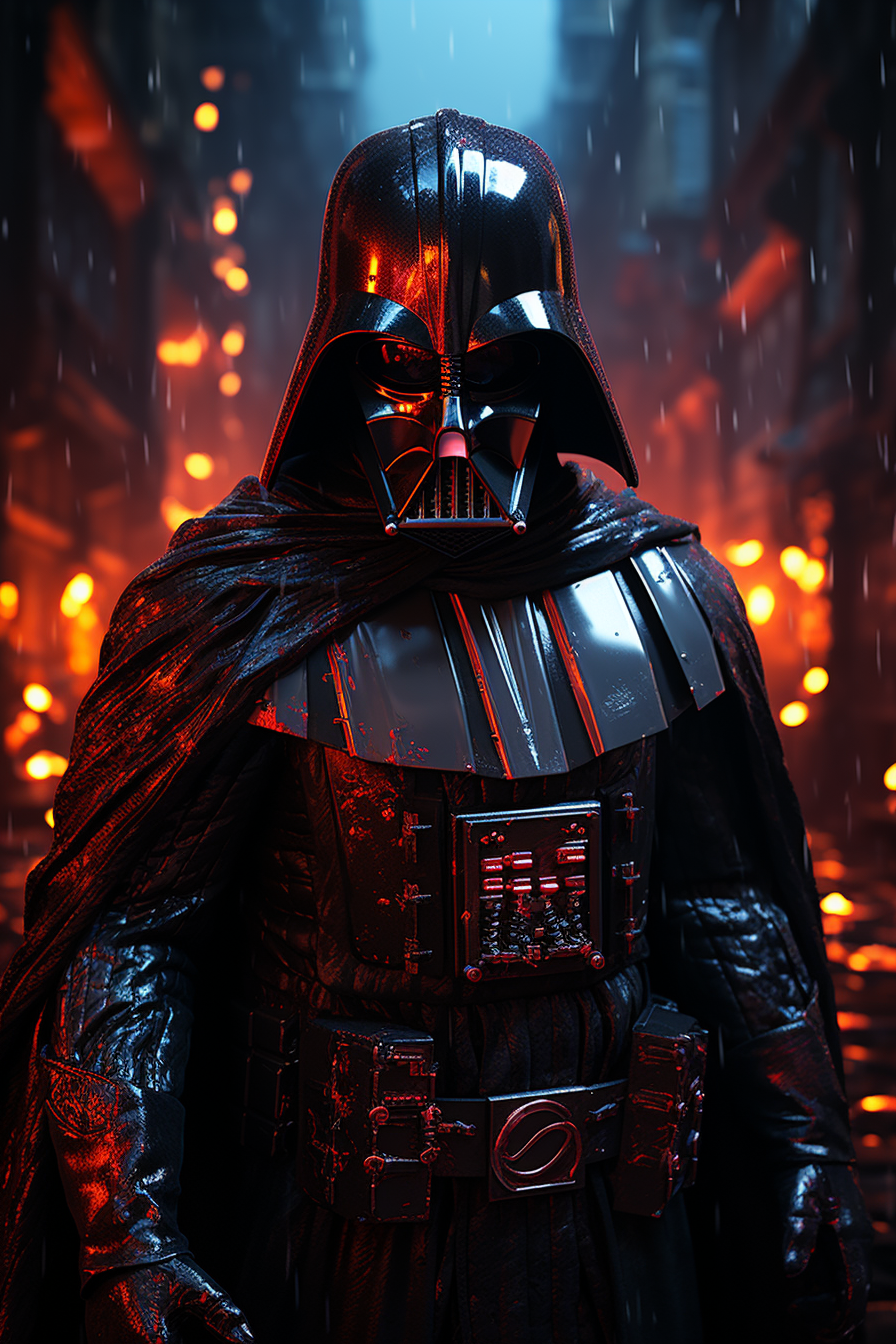 Sinister Darth Vader holding red lightsaber