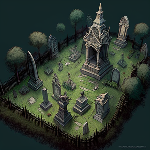 Detailed dark Victorian cemetery concept art