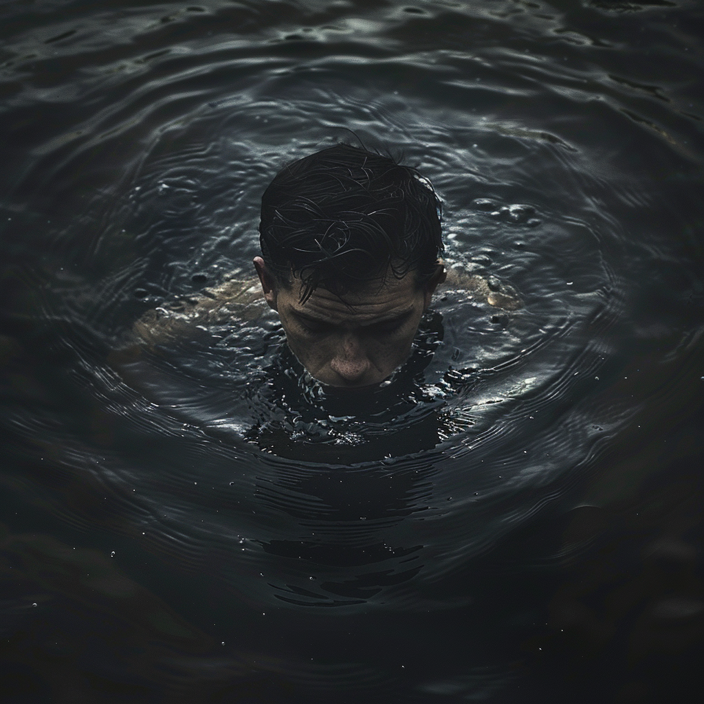 Man drowning in dark water