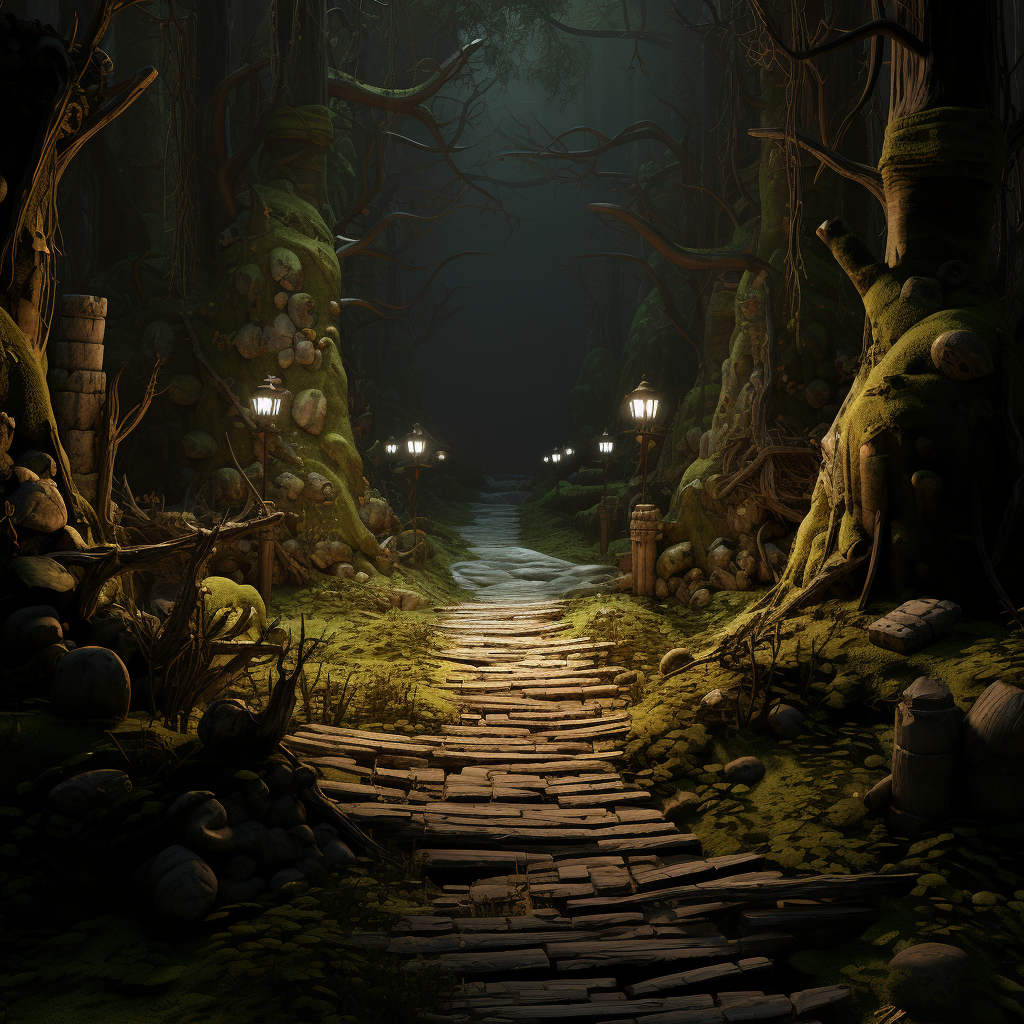 Enigmatic Dark Woods - Pixar-style Image