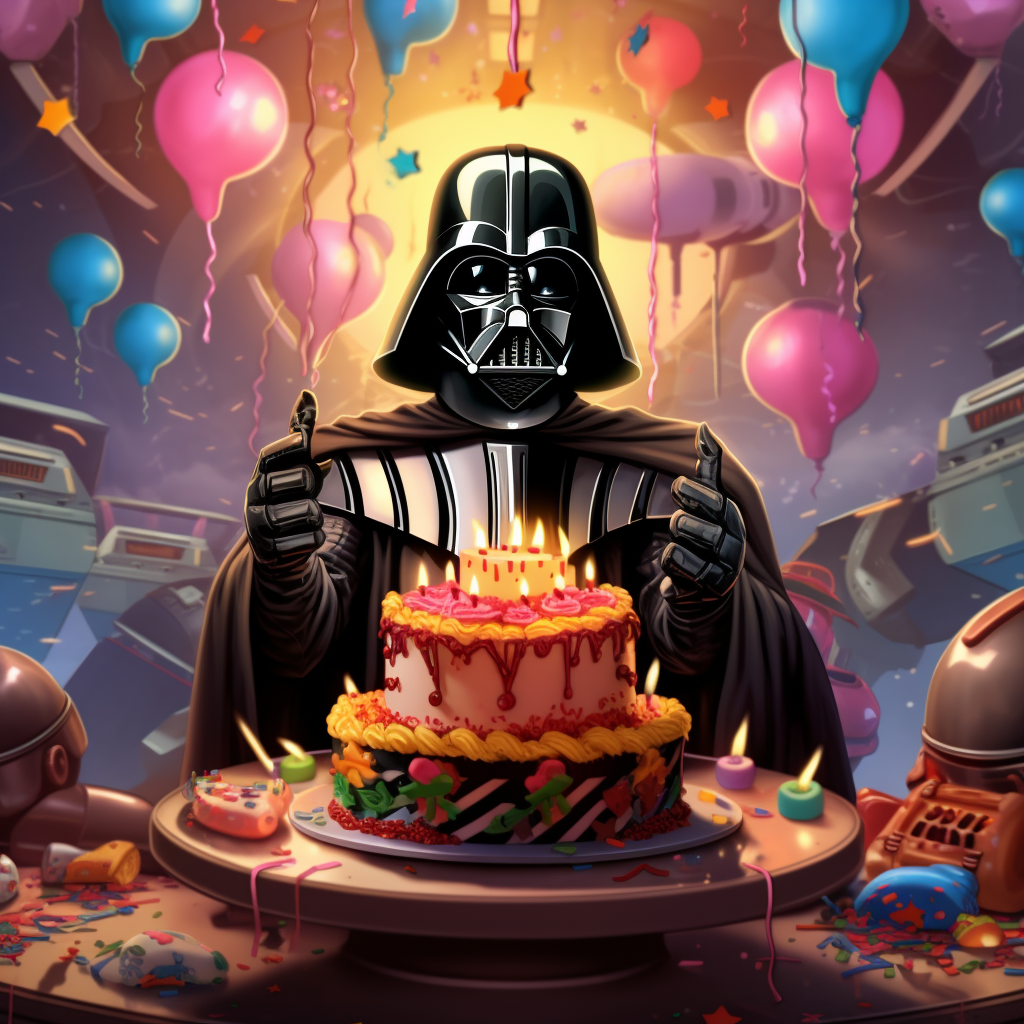 Cartoon image of Darth Vader's birthday celebration