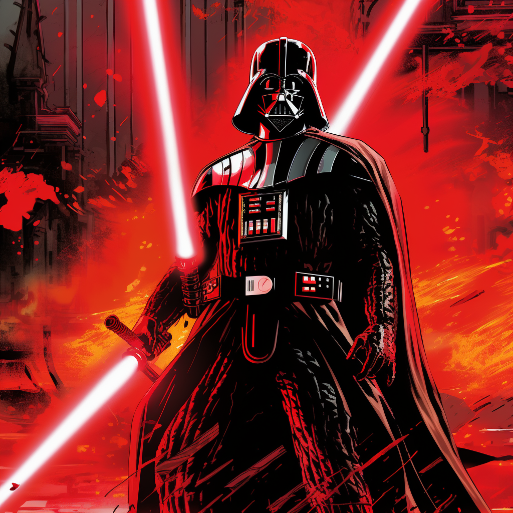 Darth Vader with red lightsaber in Sith world