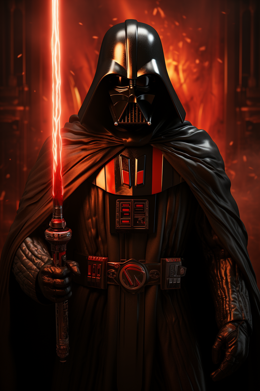 Evil Darth Vader holding red light saber