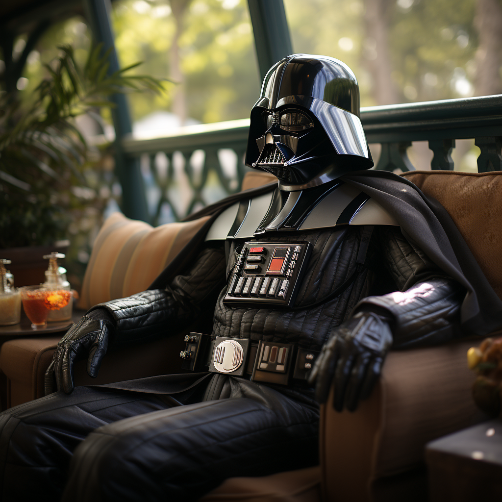 Darth Vader smoking a cigar on vacation