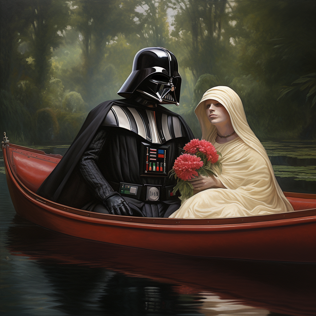 Darth Vader enjoying a swan boat ride