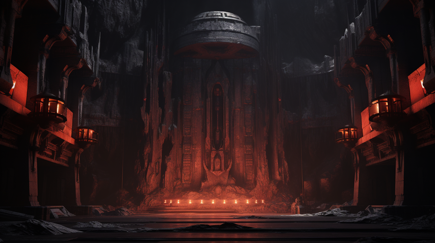 Dark cinematic interior of Darth Vader's castle