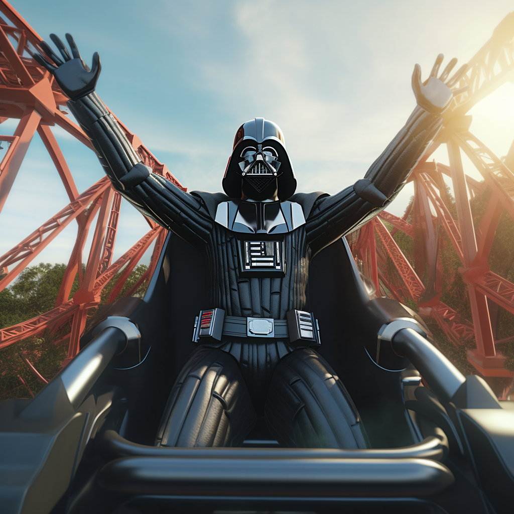 Darth Vader enjoying an exhilarating rollercoaster ride