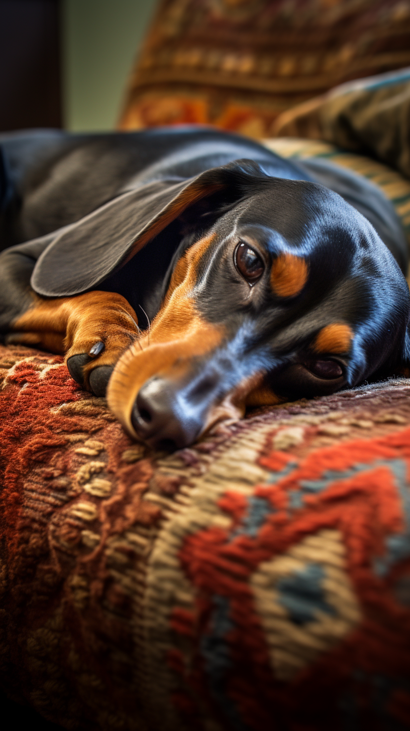 Adorable daschund dog relaxing on couch