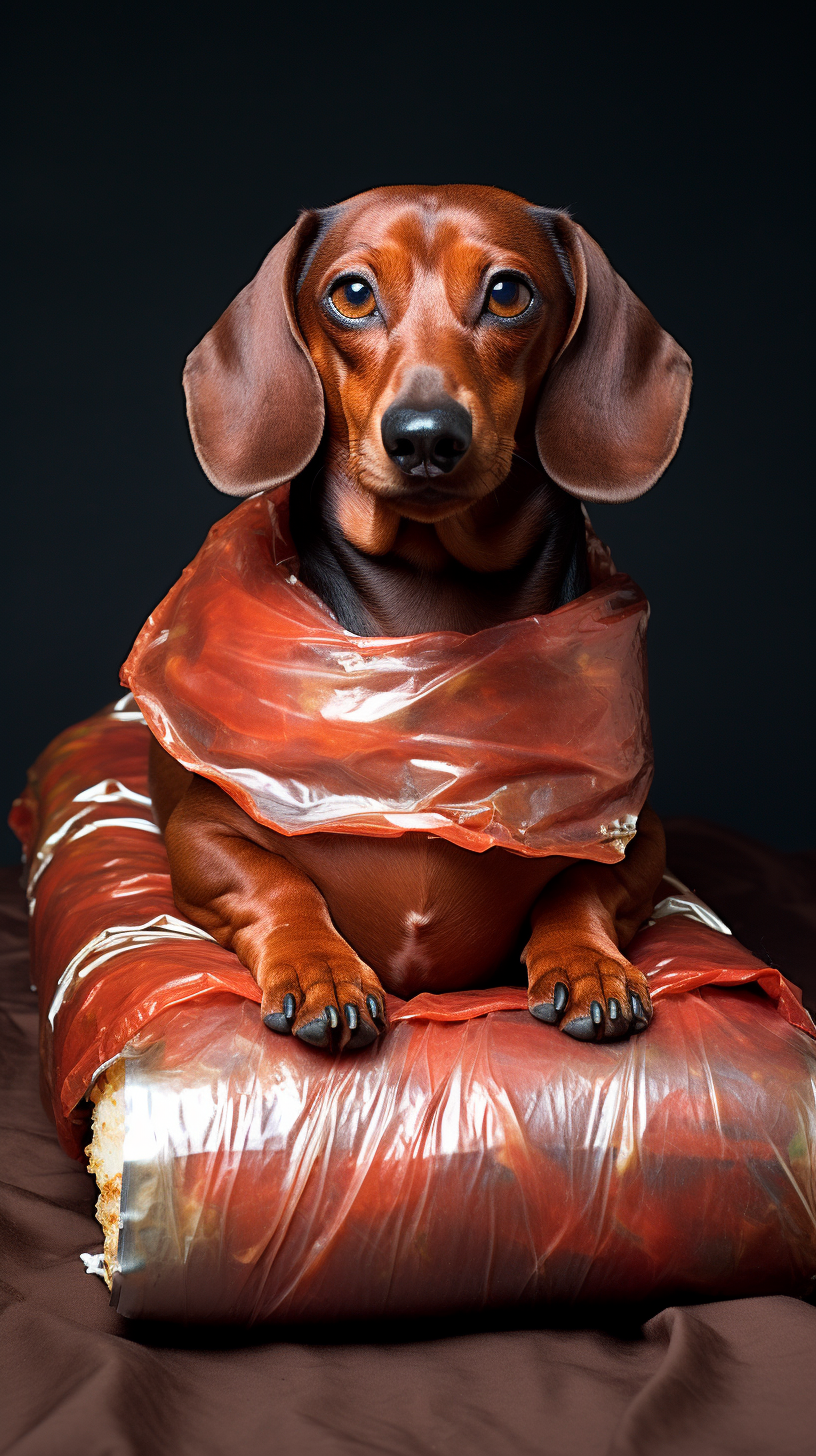 Cute daschund dog in a hotdog roll