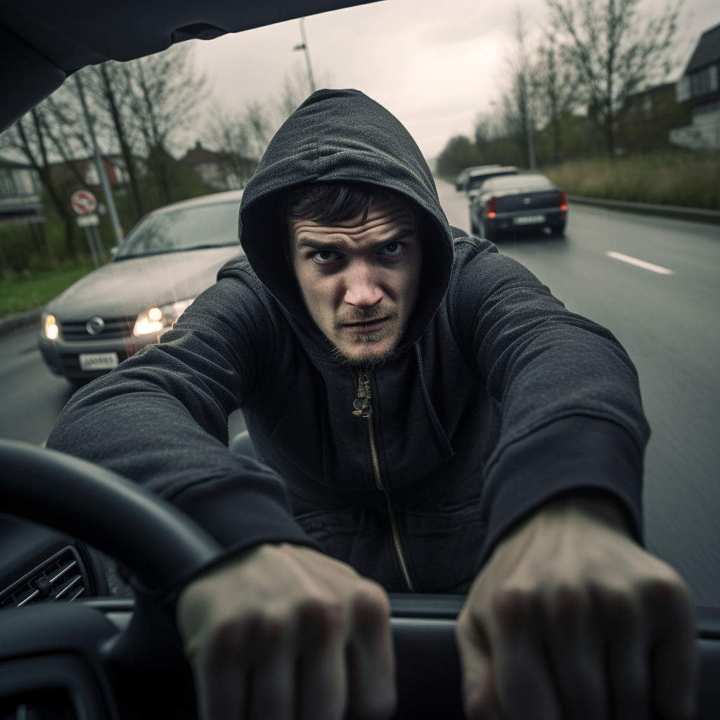 Man gripping steering wheel intensely