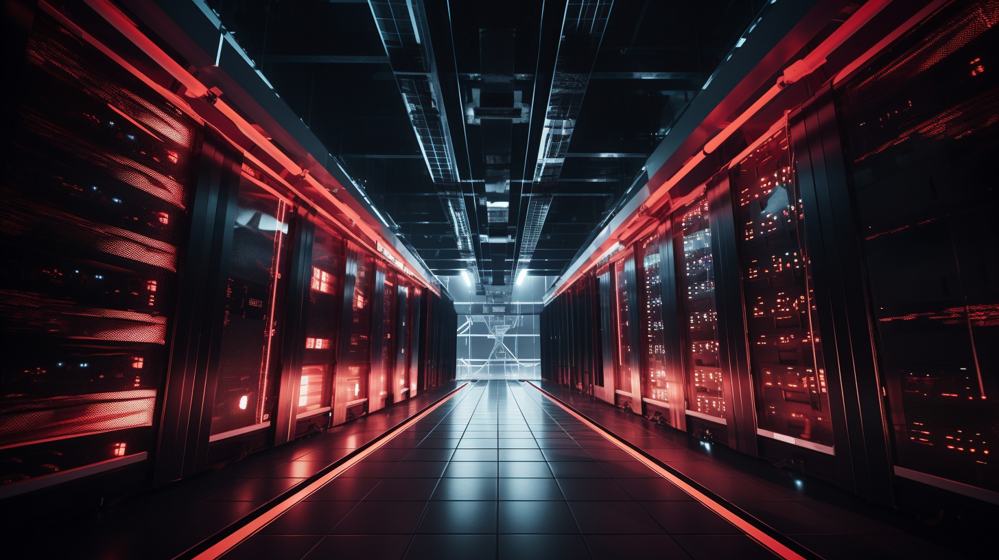 Eye-level photo of data center with dramatic effect