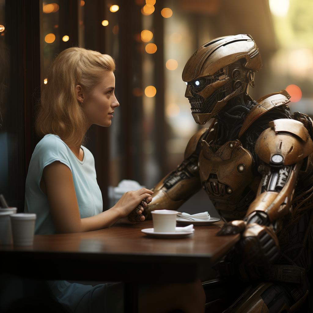 Man on a date with a robot woman