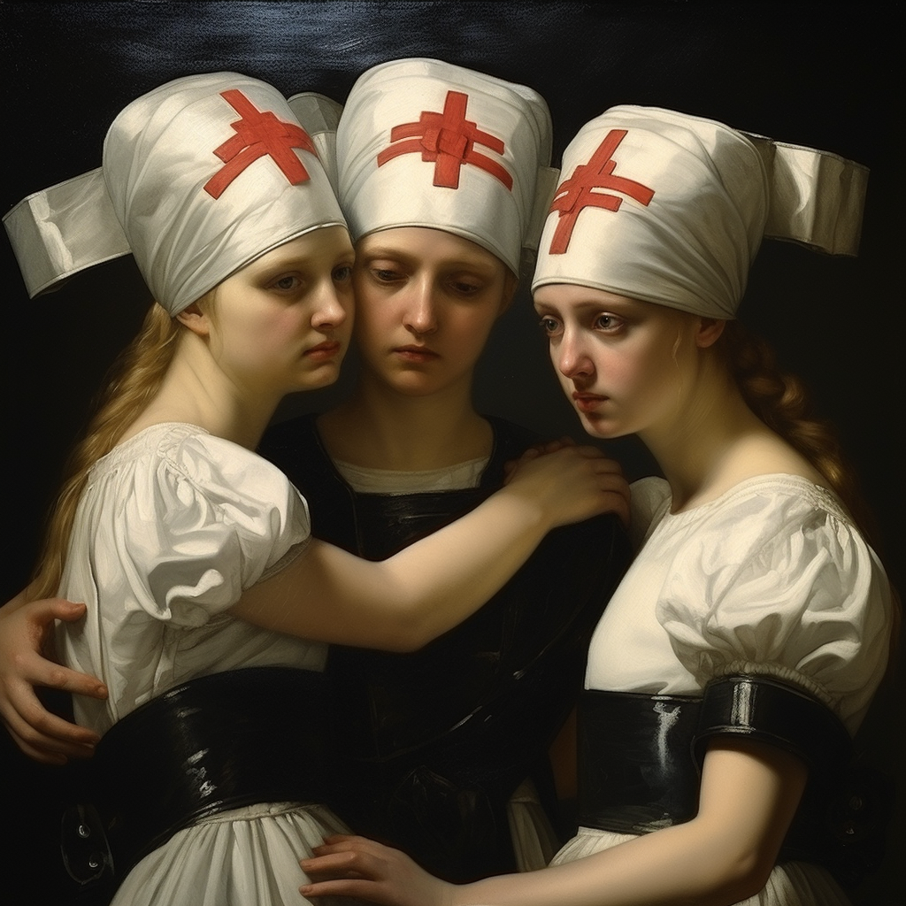 Charity daughters with bandages in action poses