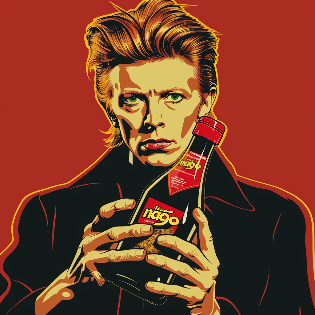 David Bowie with Maggi Bottle