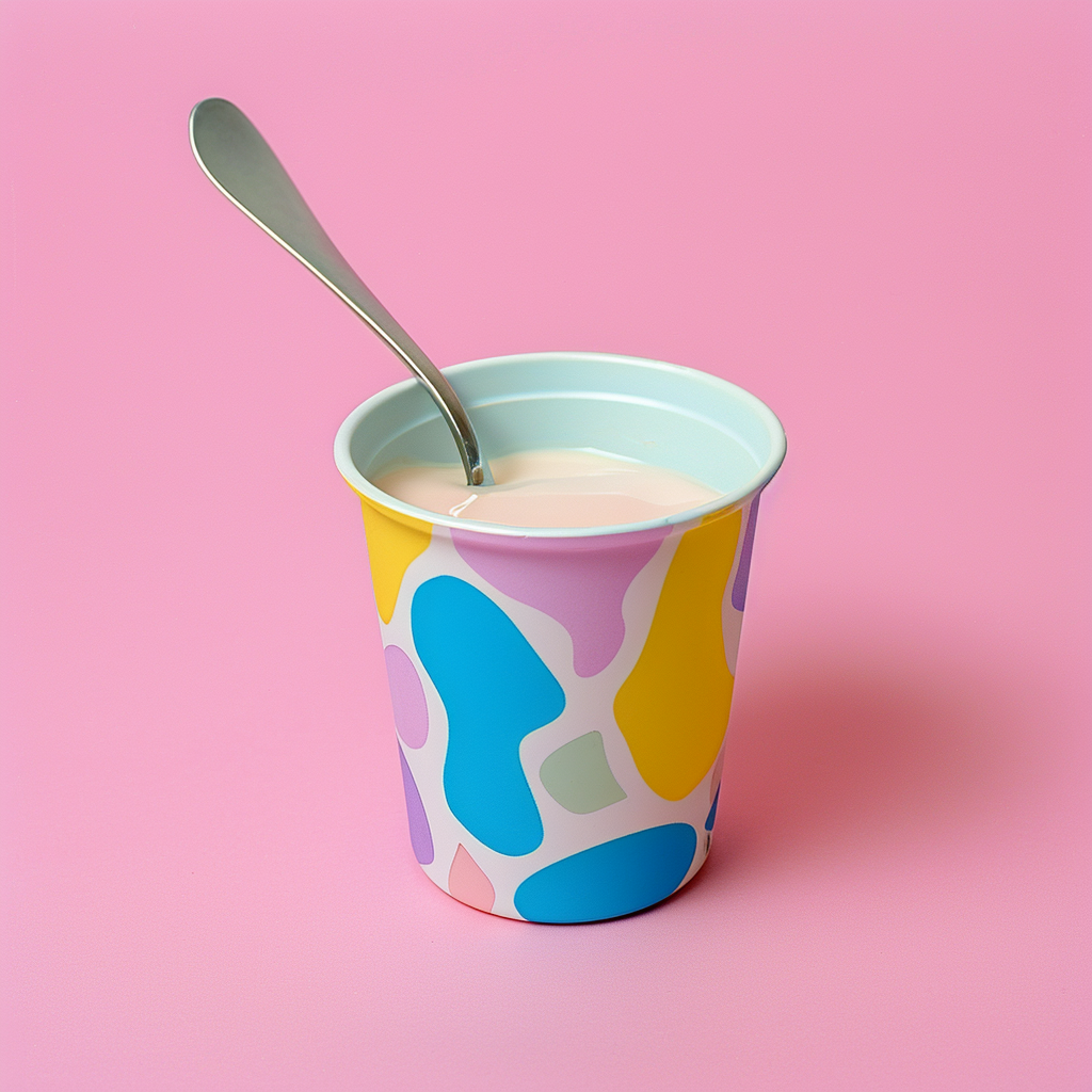 David Hockney yoghurt plastic pot with spoon