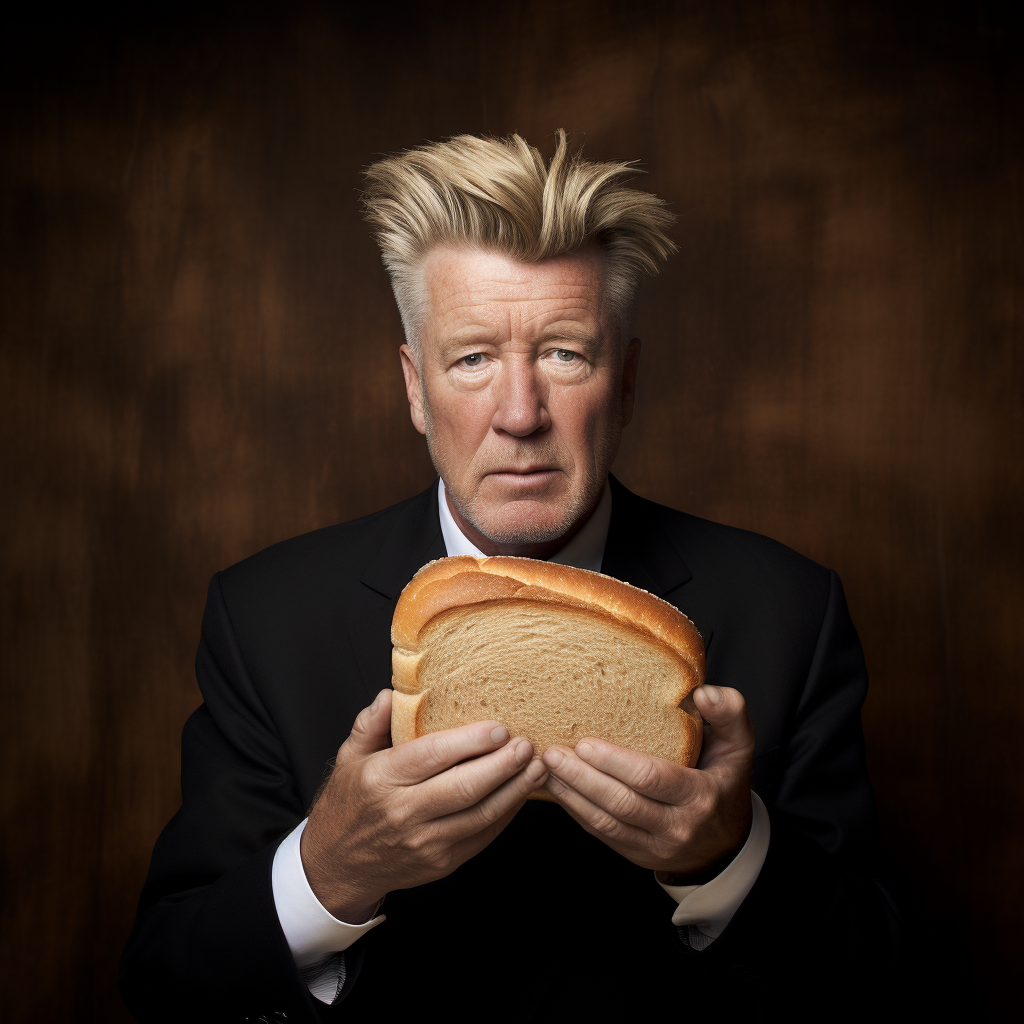 David Lynch with sandwich in hairdo