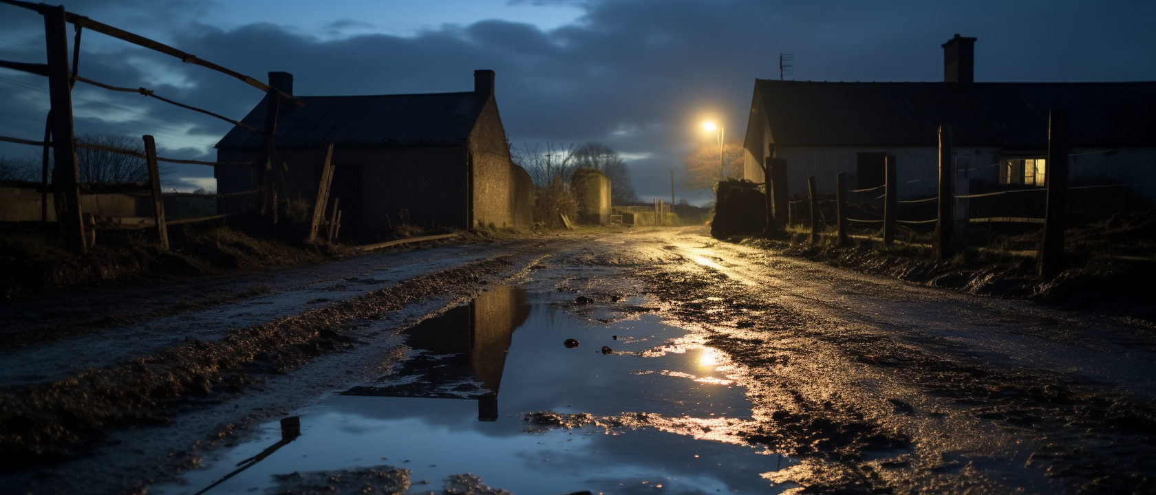 Reflection in Puddle on Farm