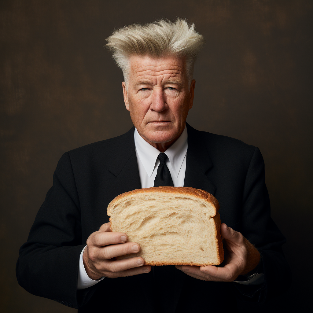 David Lynch with white bread sandwich hair