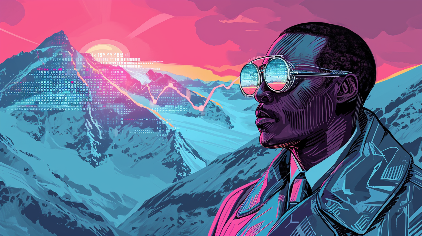 African business man in Davos winter sunset