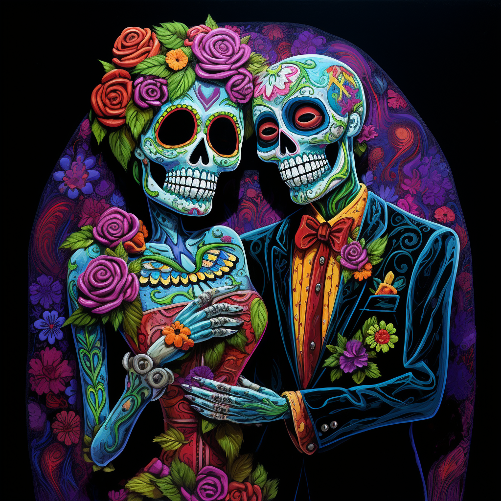 Day of the Dead Bride & Groom in blacklight