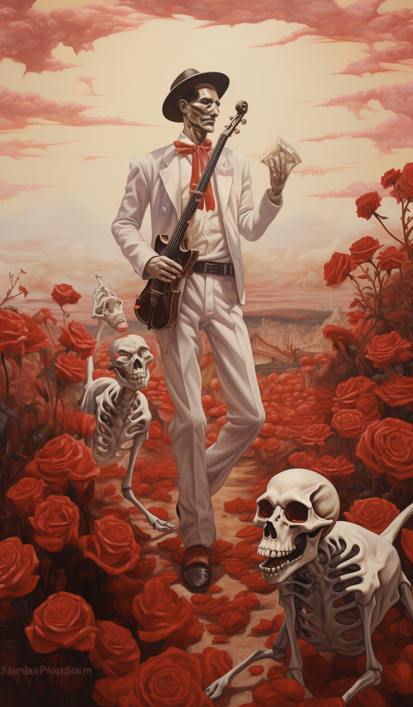 Day of the Dead Skull Man with Red Roses