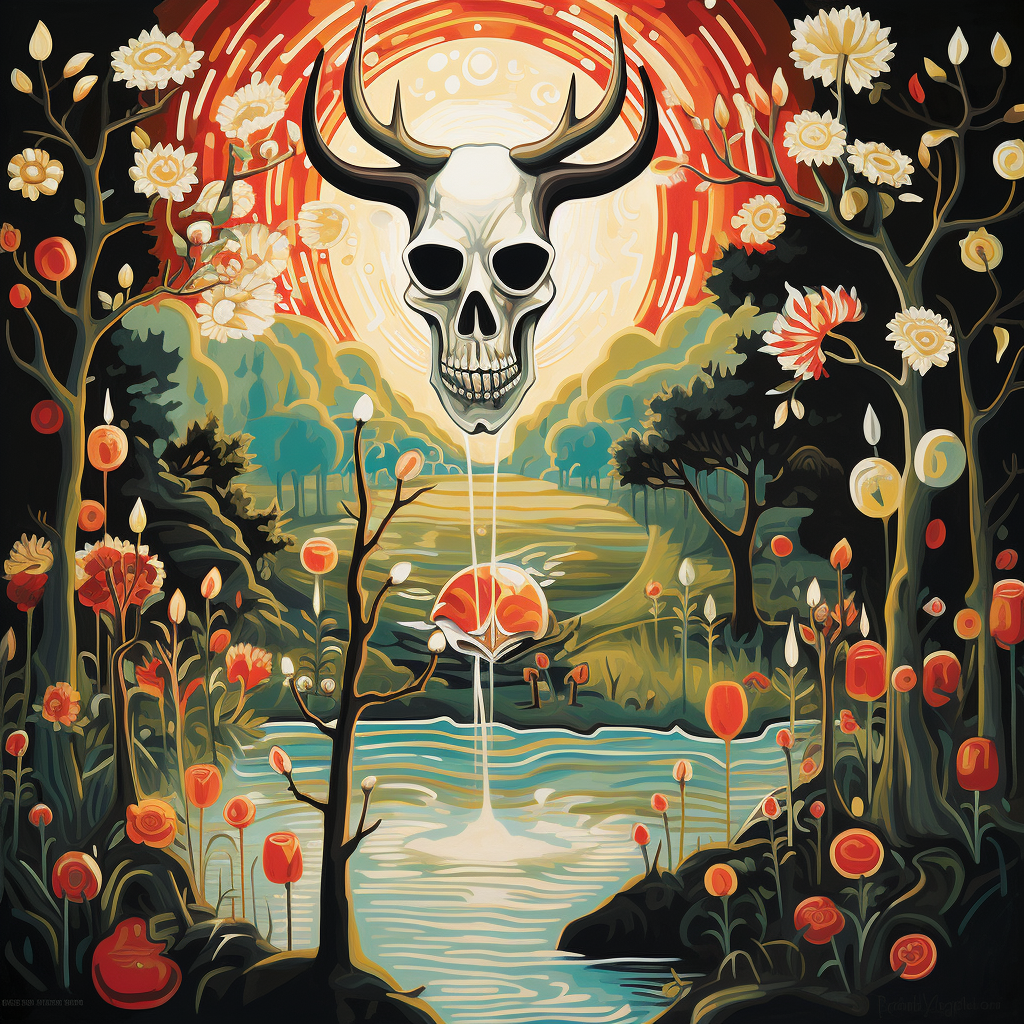 Illustration of Day of the Dead Skull in Lake Garden