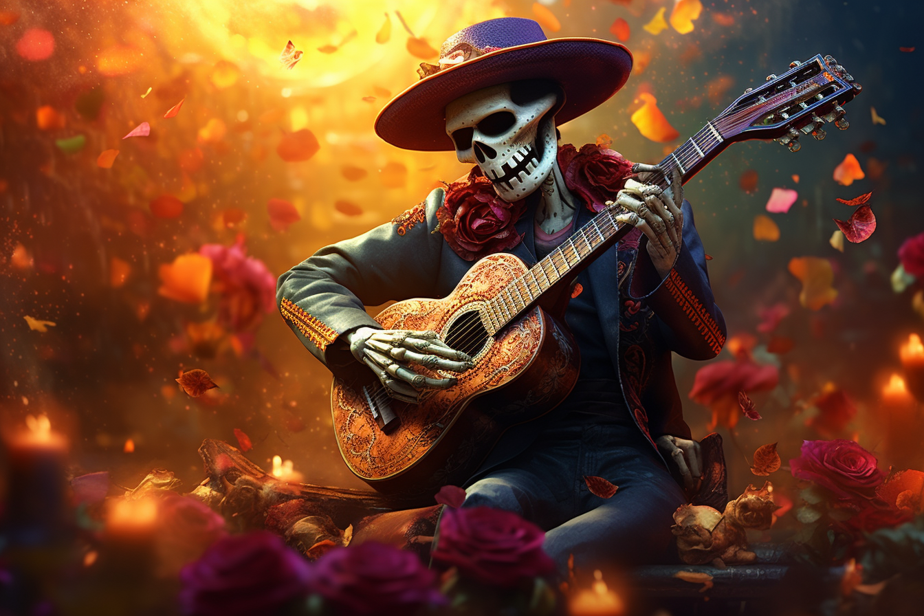 Day of the Dead Skeleton with Acoustic Guitar