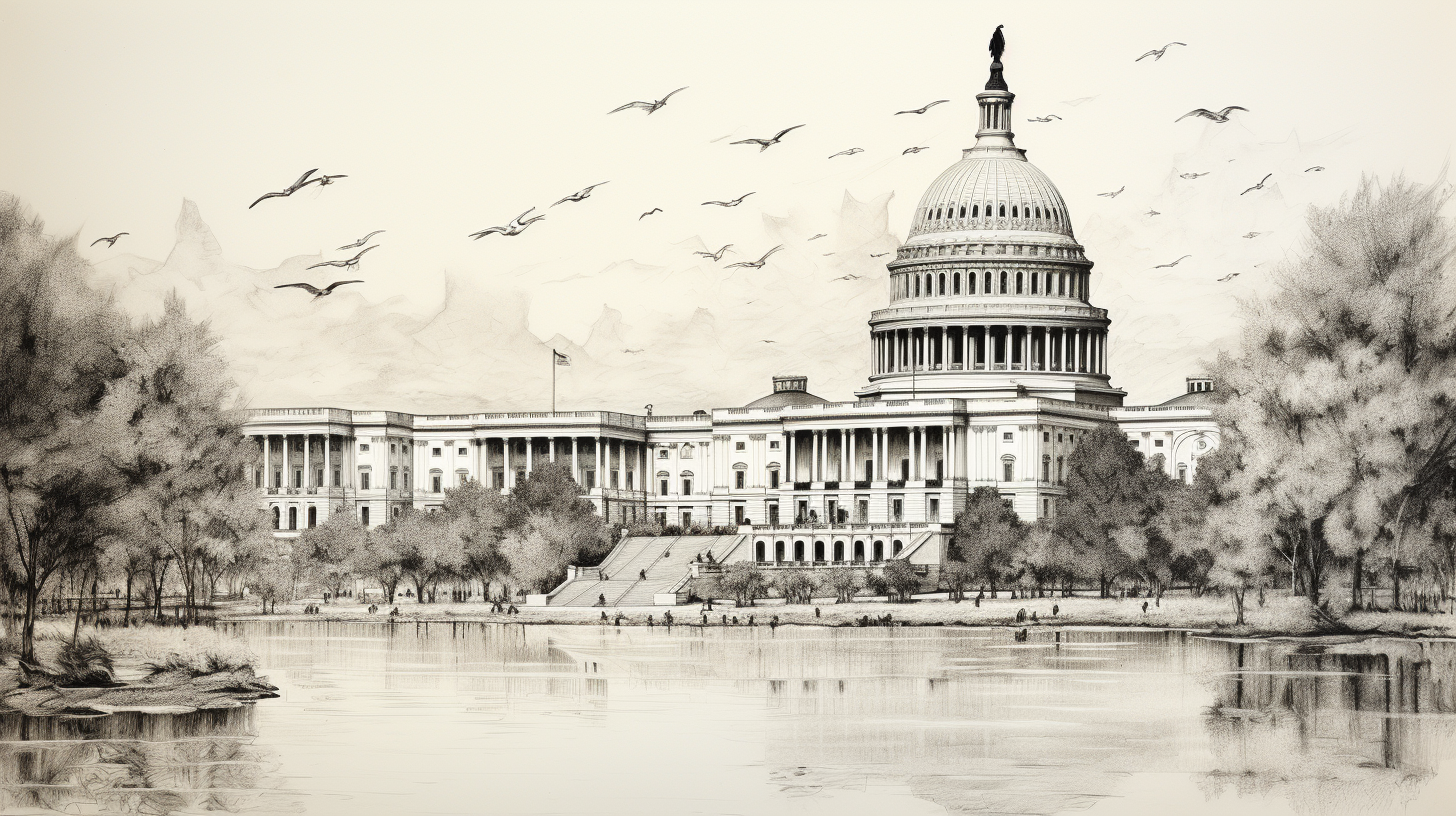 Ink drawing of Washington DC Capitol Building