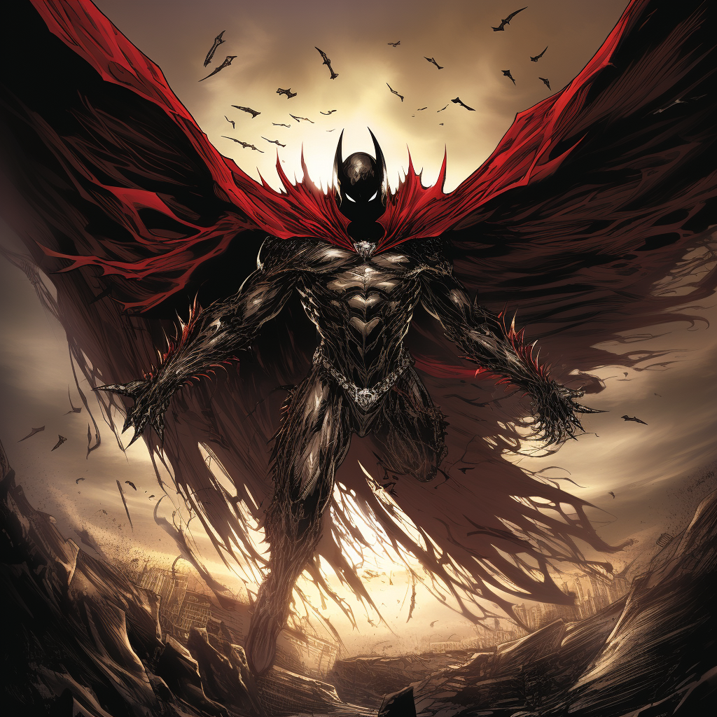 Spawn from DC Comics jumping with spread cape