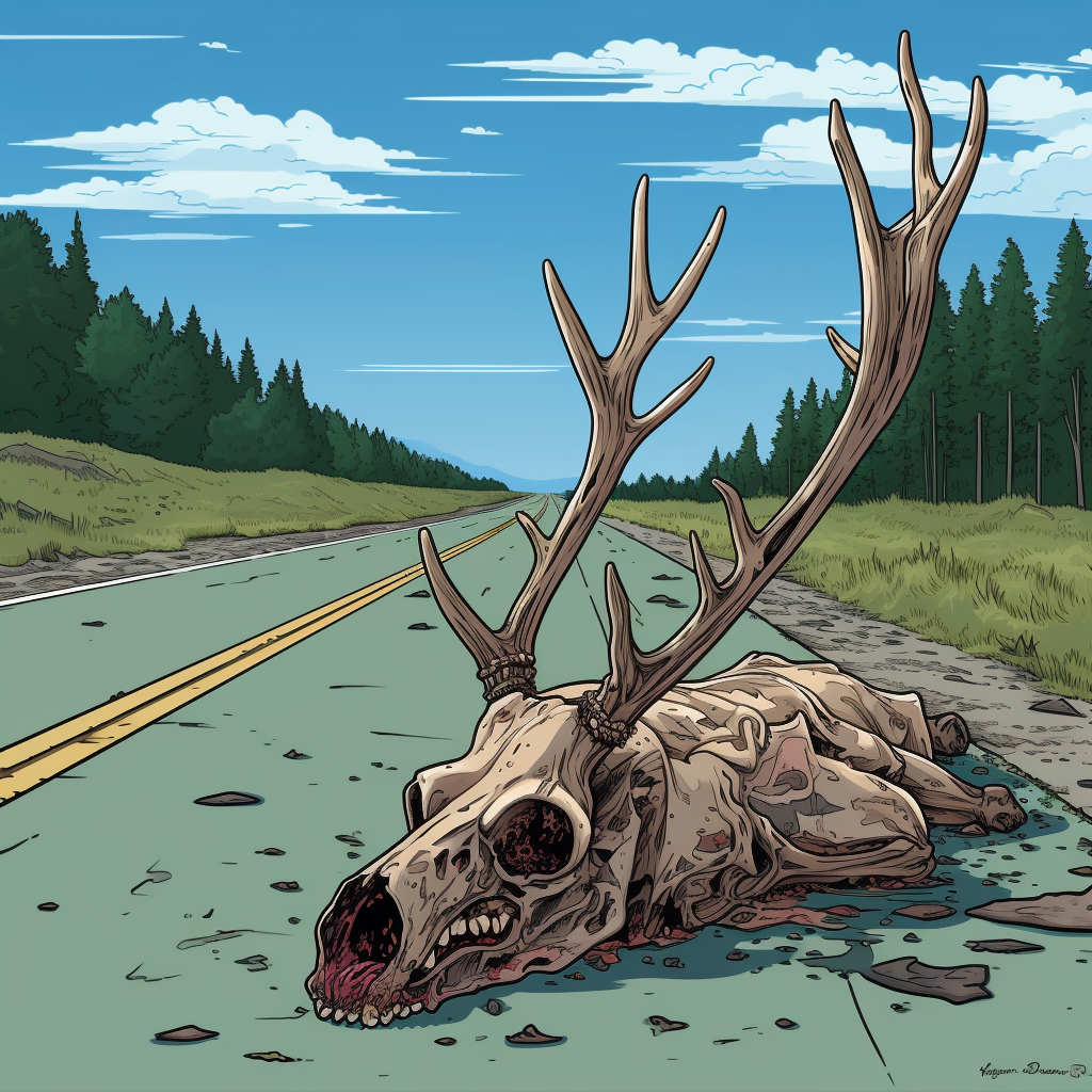 Roadside Dead Deer Scene