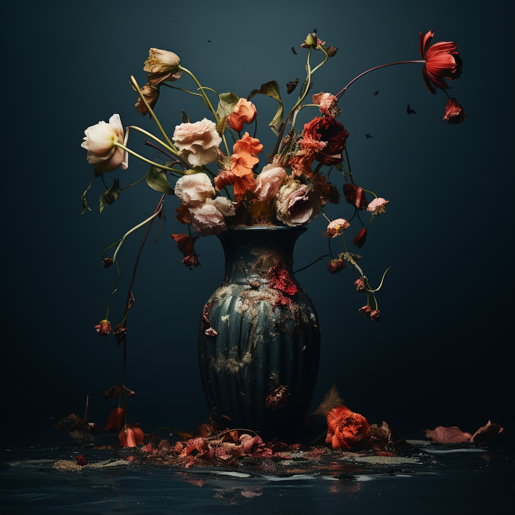 Vibrant underwater dead flowers in dark palette