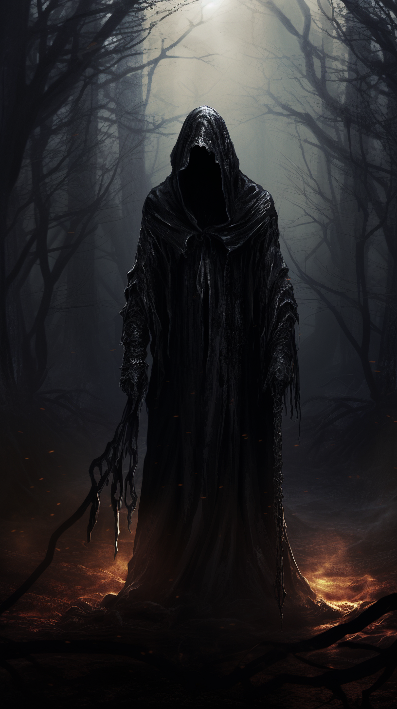 Scary death demon in black robe