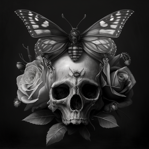 Beautiful Death Moth with Roses and Crown