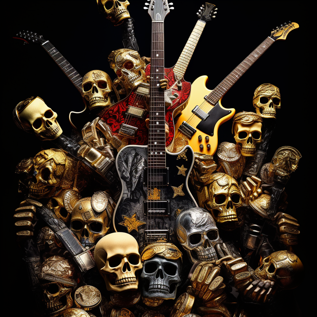 Death Punch Band Collage Skulls Knuckles Guitars